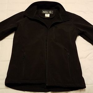 Black soft shell weather proof jacket